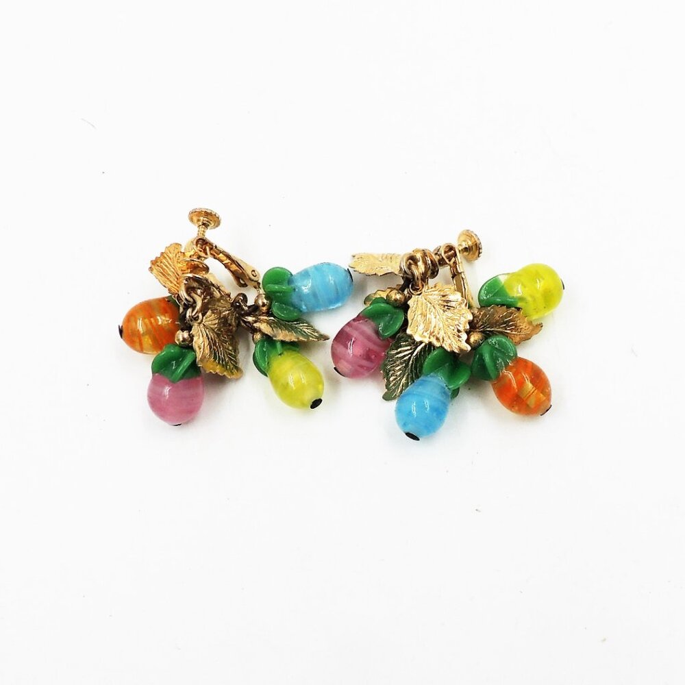Vintage 1960s Napier Art Glass Fruit Drops Clip Earrings - Picture 7 of 7